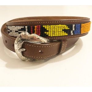Justin | Vintage Brown Cowhide Leather Beaded Belt